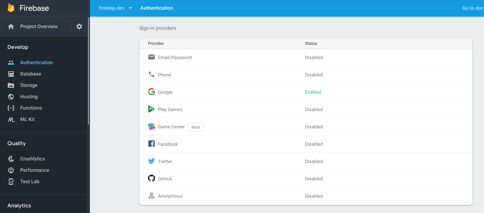 enable the google signin method via the Firebase authentication tab