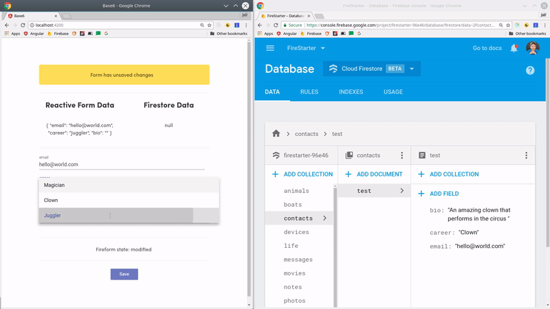 Auto saving reactive form to firestore database