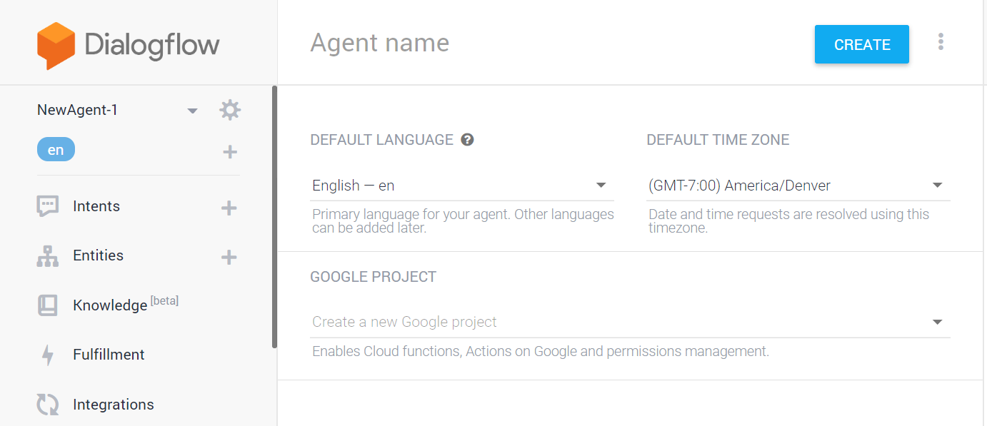 Create the Dialogflow Agent