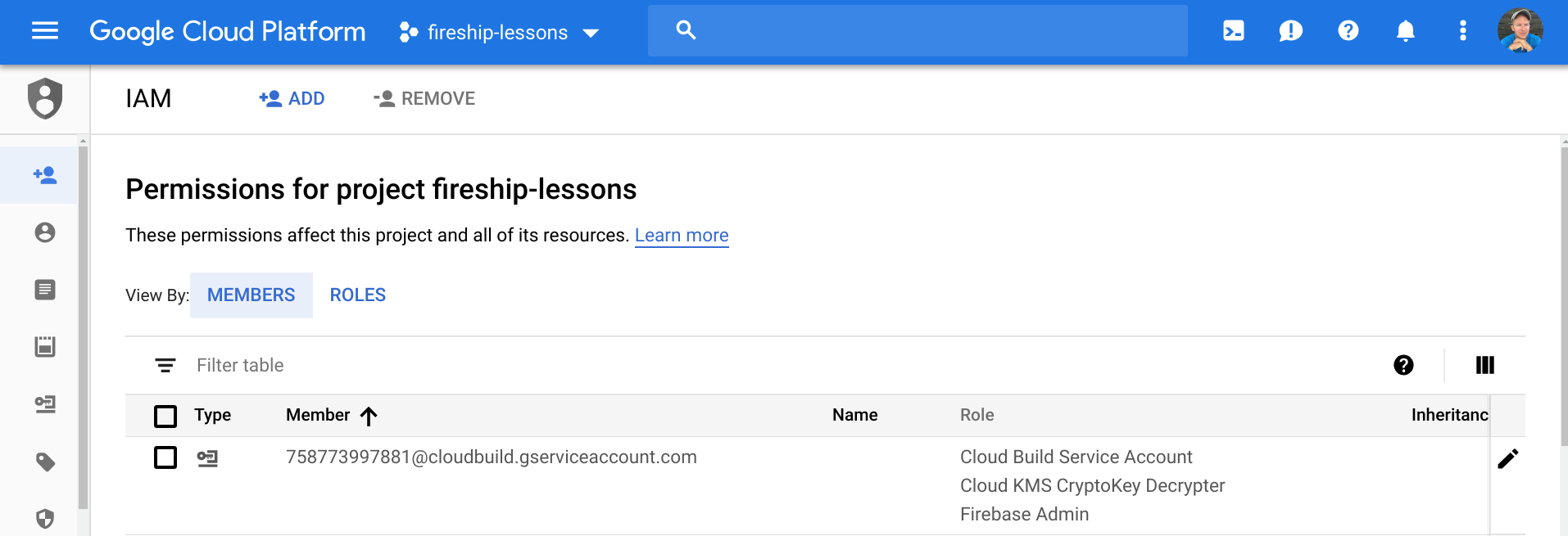 grant permission to cloud build via IAM on google cloud