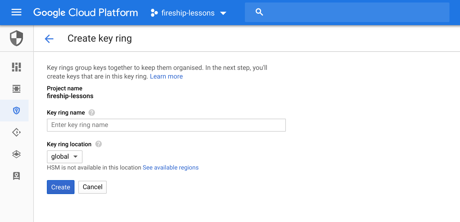 create a keyring on GCP