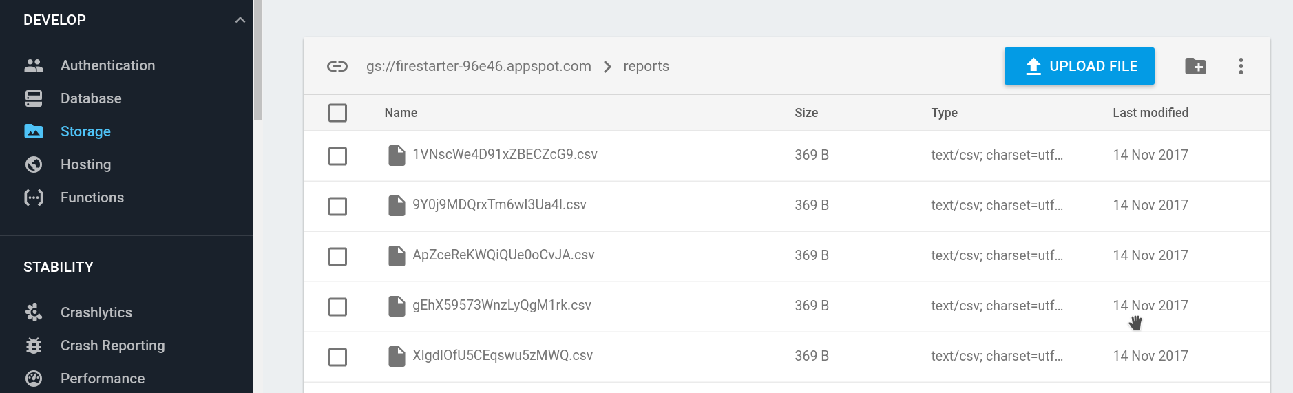 CSV file in storage bucket