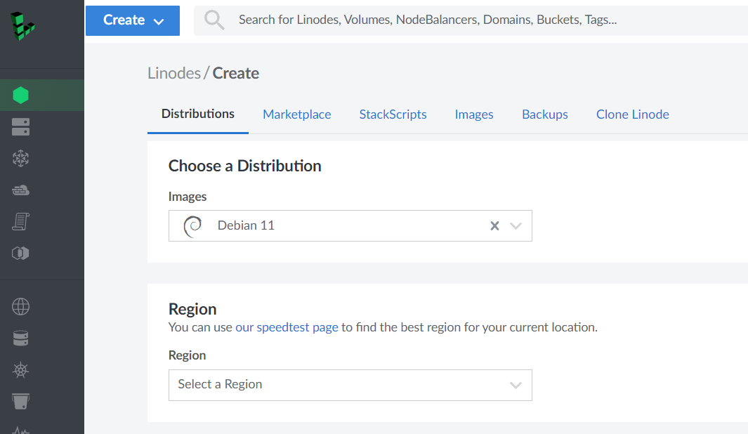 Linode dashboard